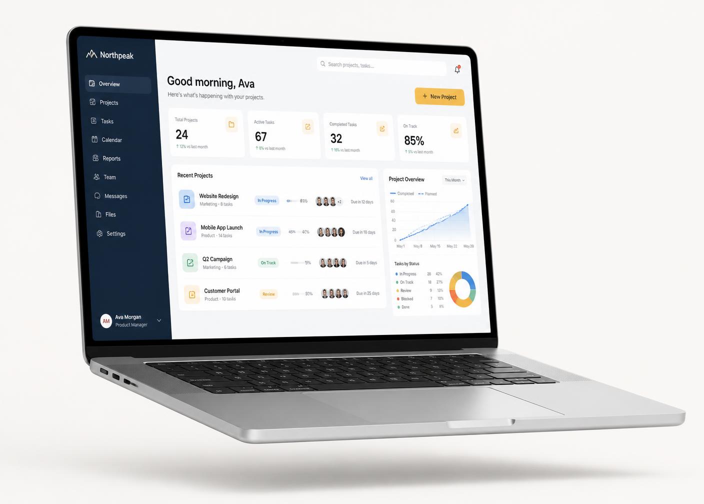 Vaksy dashboard met projecten, offertes en opvolging